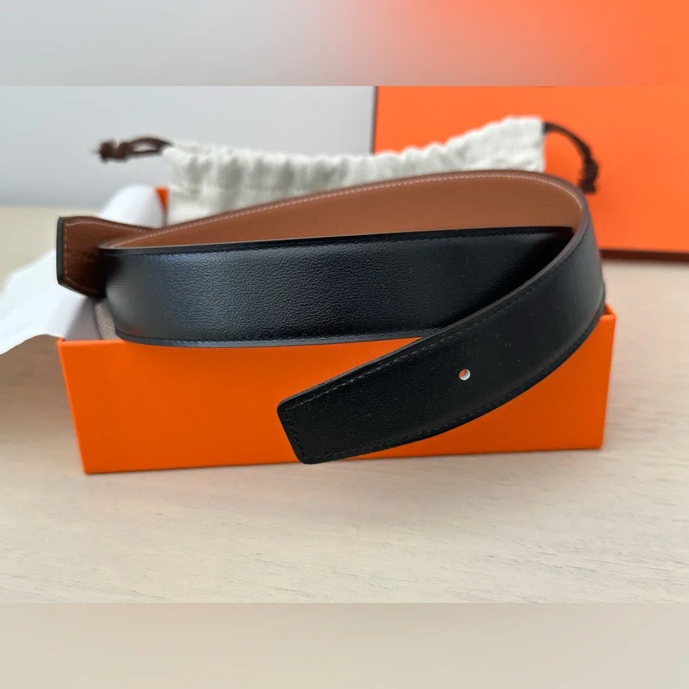 HERMES H d'Ancre Belt Buckle & Reversible leather strap 90 K AU 100 MM Noir/gold